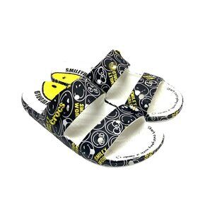 Smileyworld X Crocs Slide Sandals Black/Yellow Graphic Womens Size 8 Lightweight